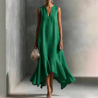 Zolvine Women's Maxi Sundress with Flounce Hem in Green