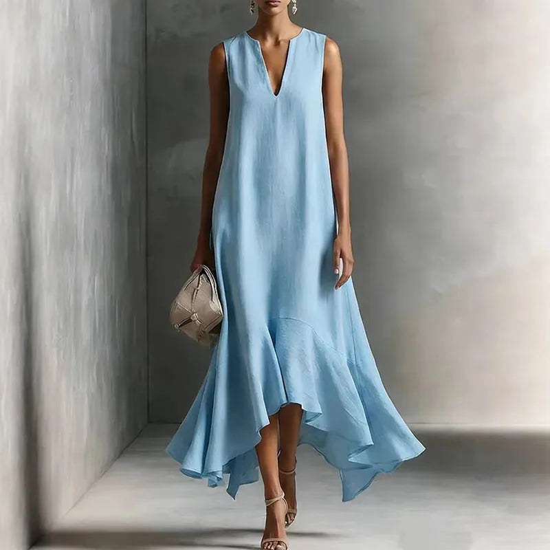 Zolvine Women's Maxi Sundress with Flounce Hem in Light Blue