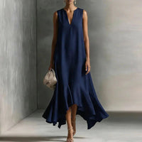 Zolvine Women's Maxi Sundress with Flounce Hem in Navy Blue