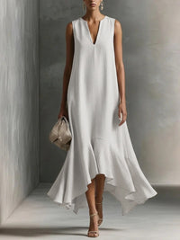 Zolvine Women's Maxi Sundress with Flounce Hem in White