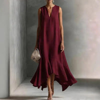 Zolvine Women's Maxi Sundress with Flounce Hem in Wine Red
