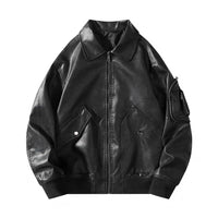 Zora Casual Leather Jacket with Pockets in Black