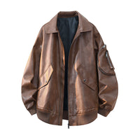 Zora Casual Leather Jacket with Pockets in Brown