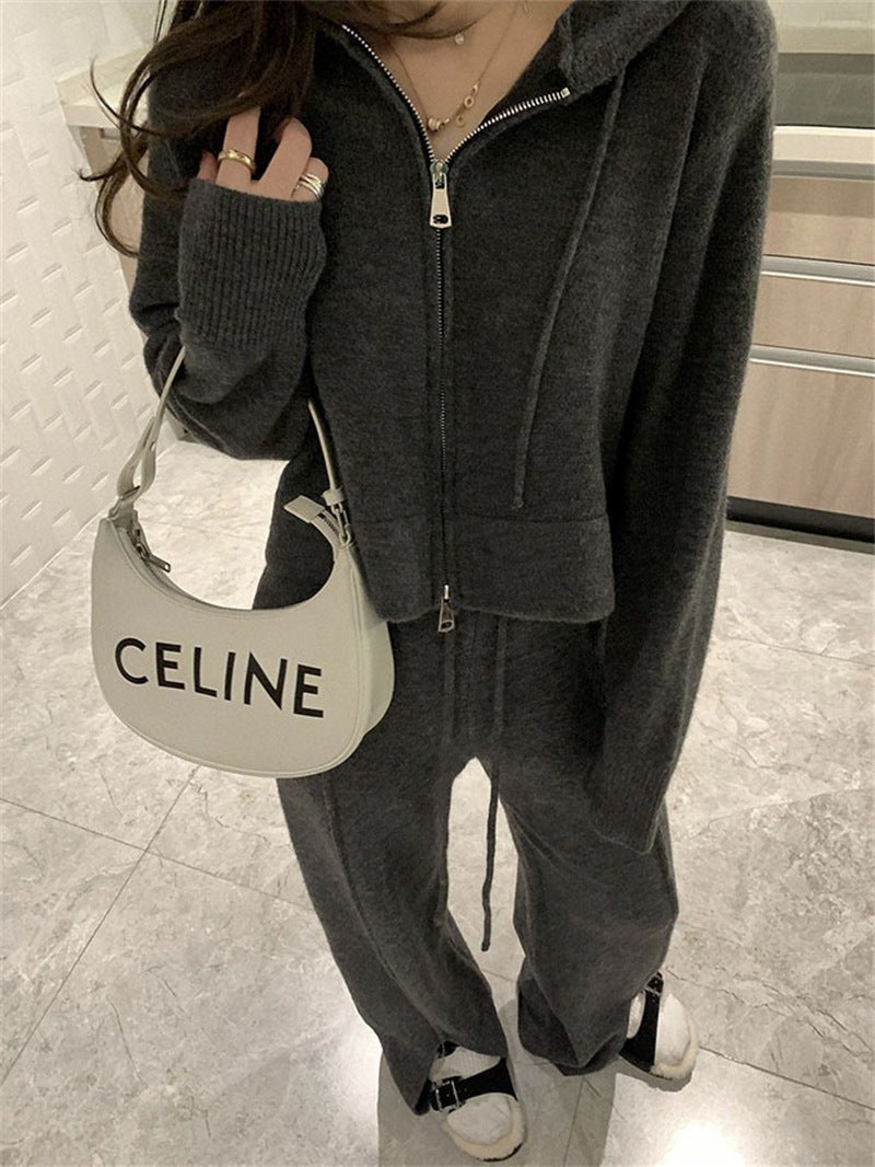 Zora Casual Top with Hood and Wide Leg in Grey