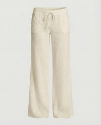 Zora Relaxed Linen Trousers with Wide Leg in Beige