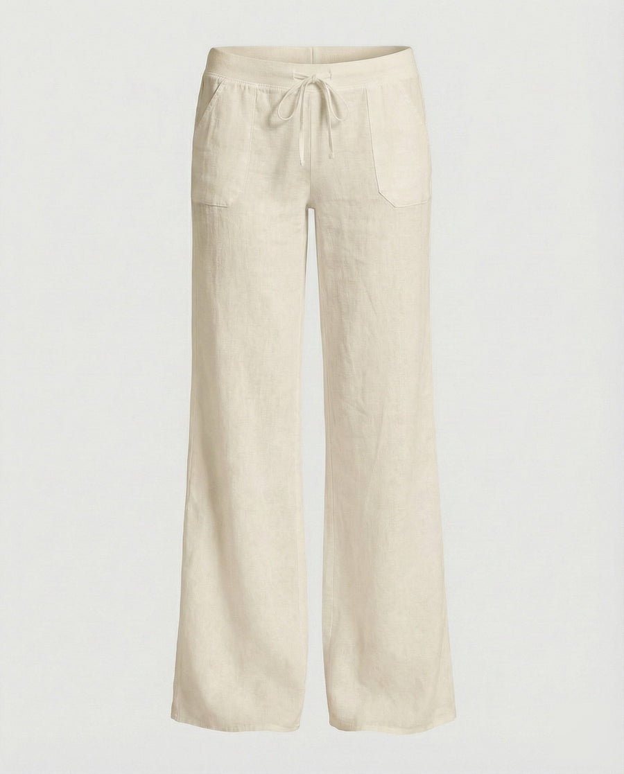 Zora Relaxed Linen Trousers with Wide Leg in Beige
