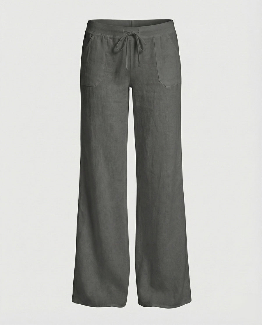 Zora Relaxed Linen Trousers with Wide Leg in Black