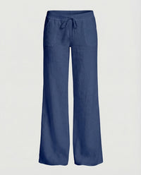 Zora Relaxed Linen Trousers with Wide Leg in Blue