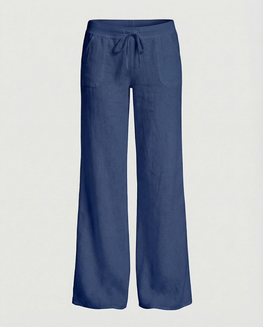 Zora Relaxed Linen Trousers with Wide Leg in Blue
