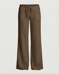 Zora Relaxed Linen Trousers with Wide Leg in Brown
