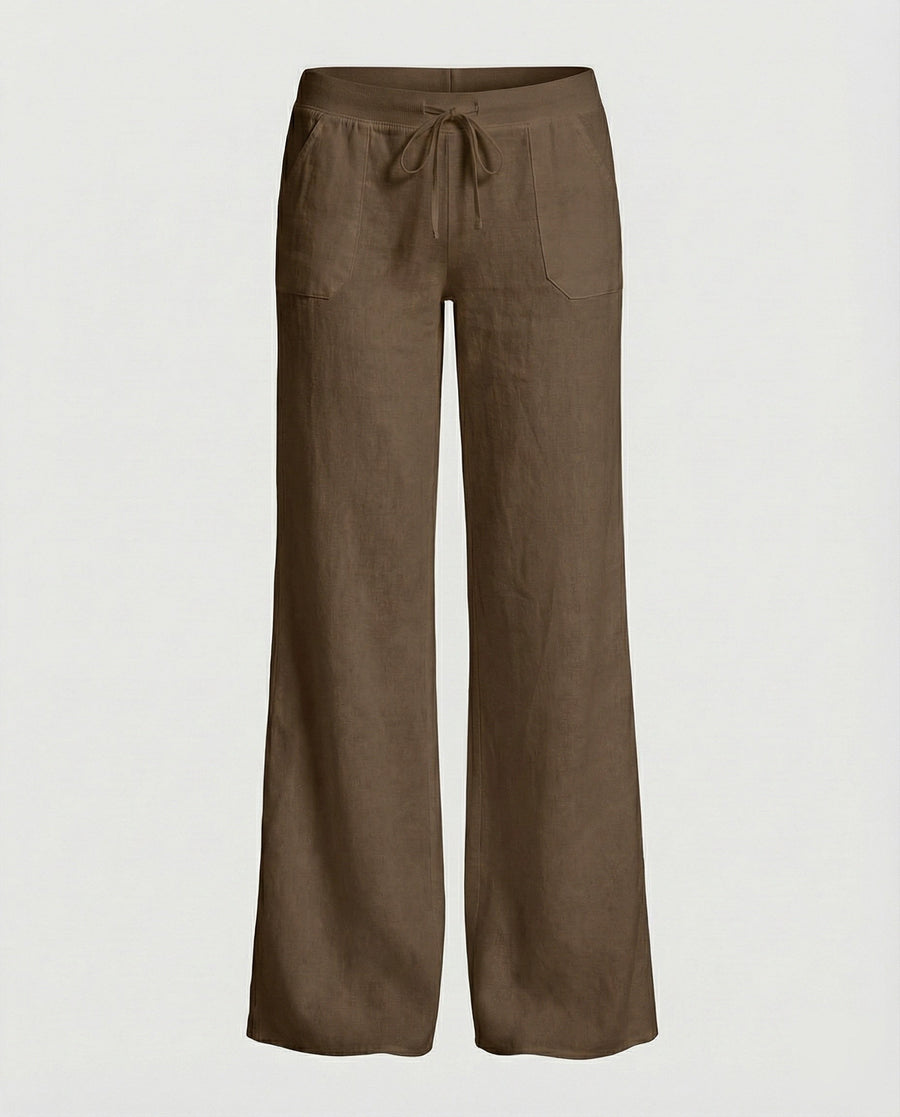 Zora Relaxed Linen Trousers with Wide Leg in Brown