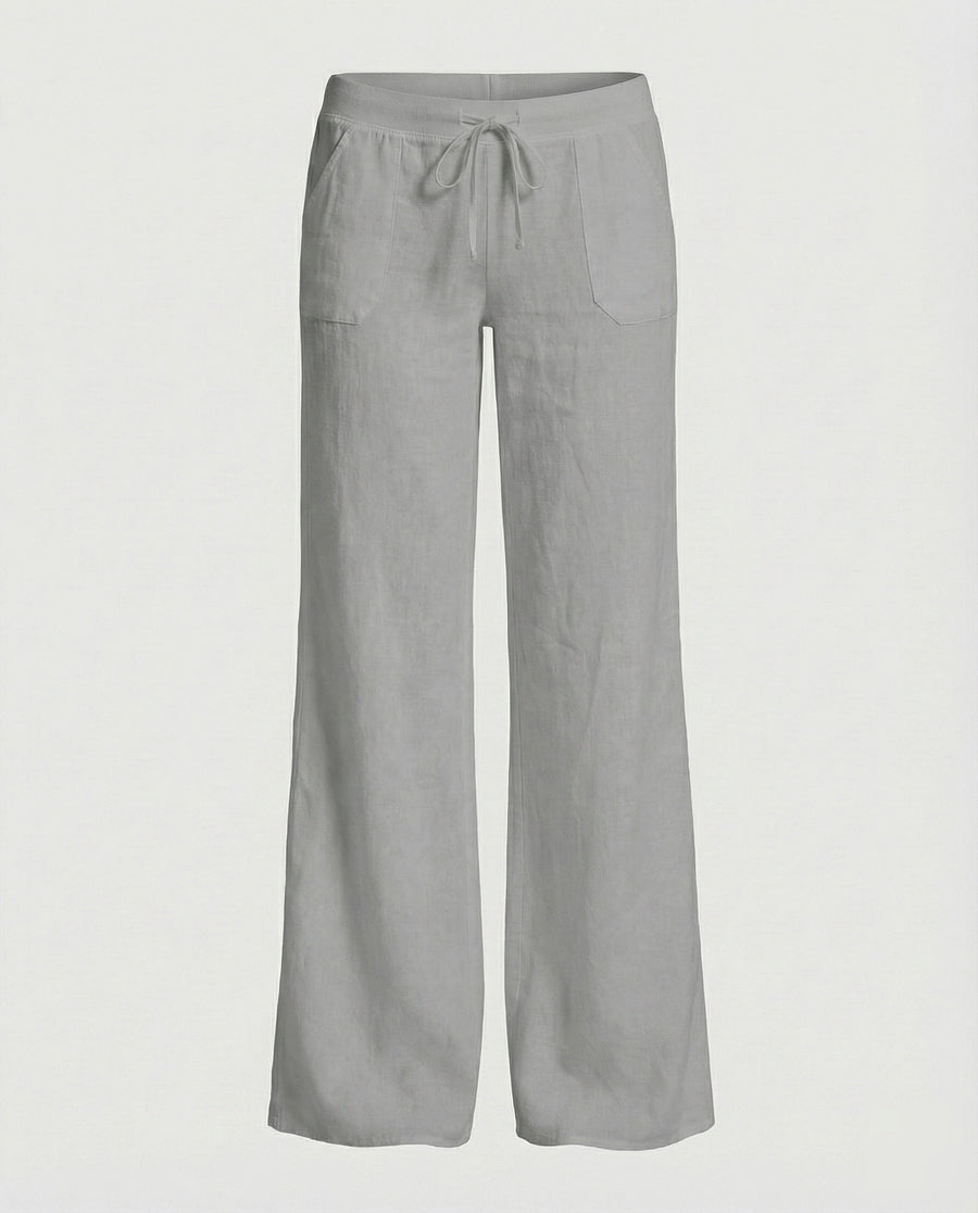 Zora Relaxed Linen Trousers with Wide Leg in Grey