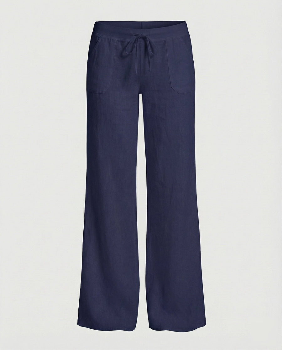 Zora Relaxed Linen Trousers with Wide Leg in Navy