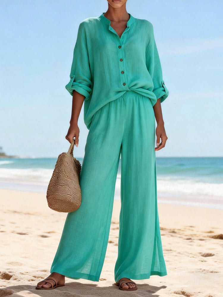 Zuri Airy Linen Blouse in Green