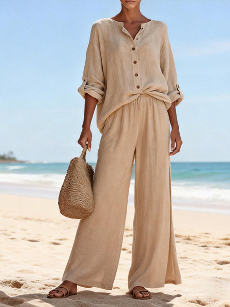 Zuri Airy Linen Blouse in Khaki