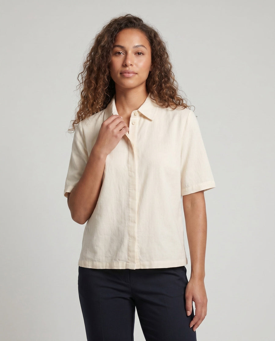 Zuri Casual Linen Blouse with Short Sleeve