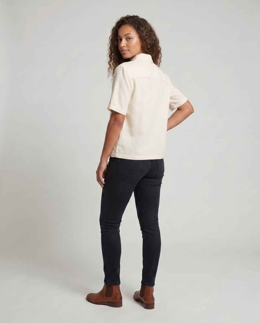 Zuri Casual Linen Blouse with Short Sleeve