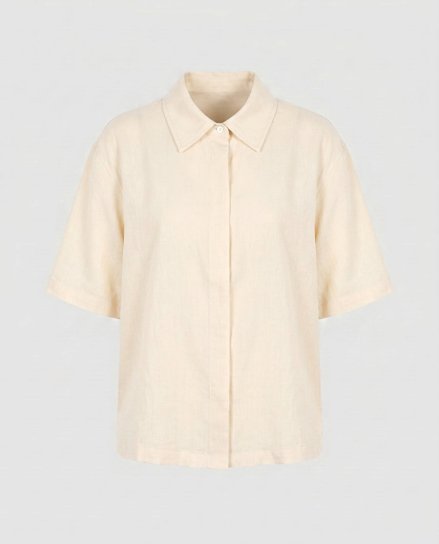 Zuri Casual Linen Blouse with Short Sleeve in Apricot