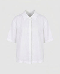 Zuri Casual Linen Blouse with Short Sleeve in White