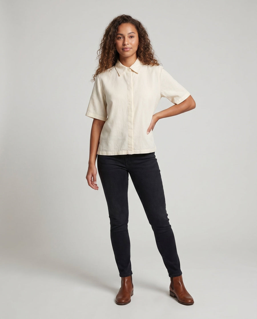 Zuri Casual Linen Blouse with Short Sleeve