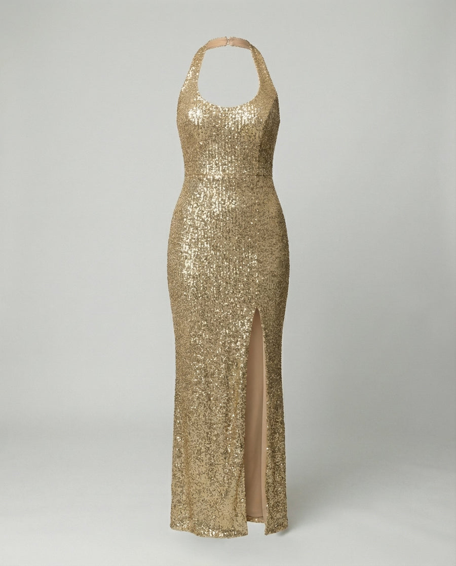 Zuri Dress with Side Split in Gold