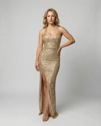 Zuri Dress with Side Split in Gold