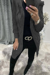 Zuri Elegant Knit Cardigan with Hood in Dark Grey